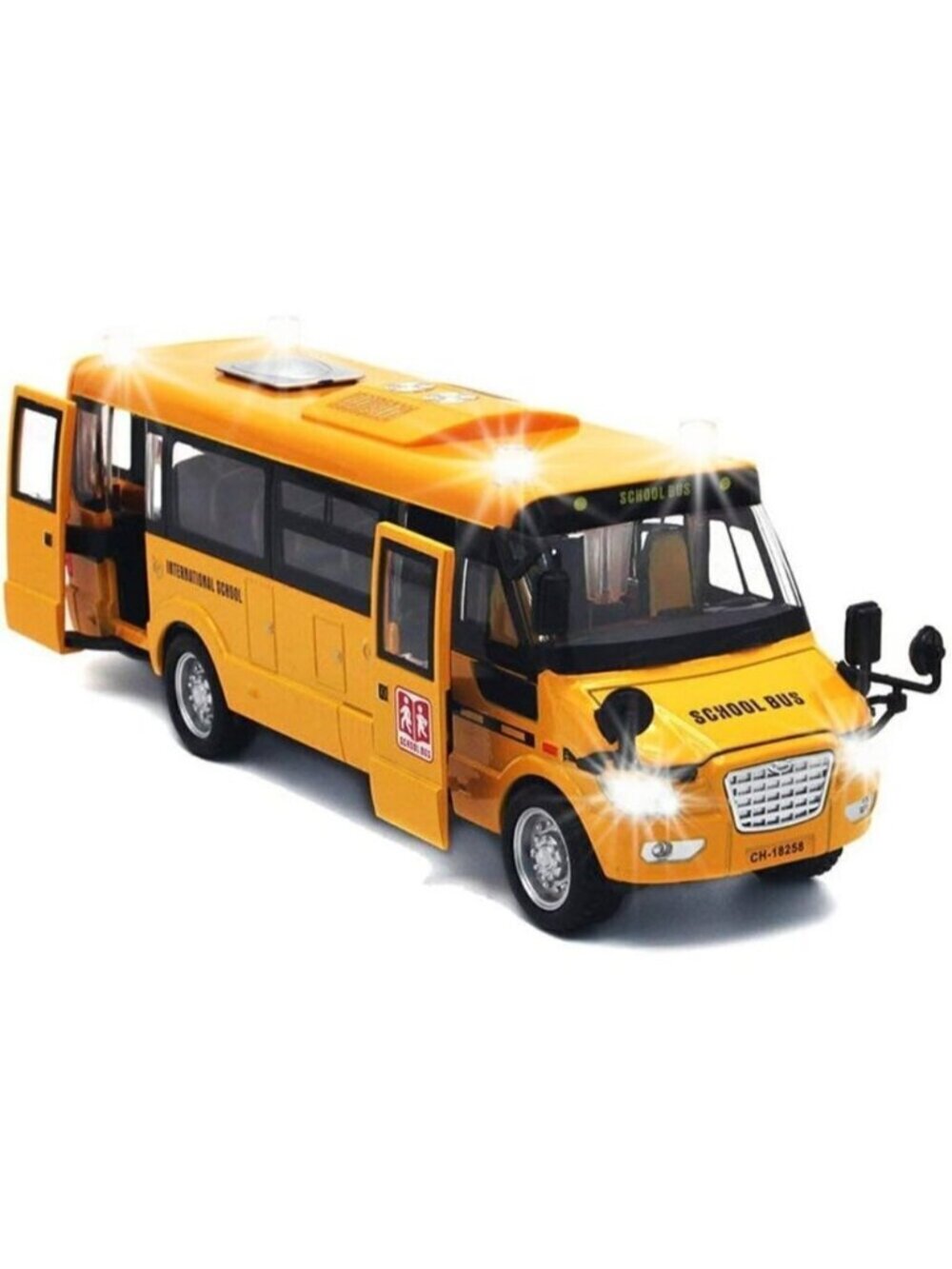 🆕 School Bus Yellow Light Up Sounds Die-cast Metal Toy Vehicles Openable Doors